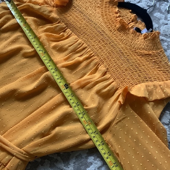 English Factory‎ Swiss Dot Smocked Maxi Dress medium mustard ruffle fall - Picture 14 of 16